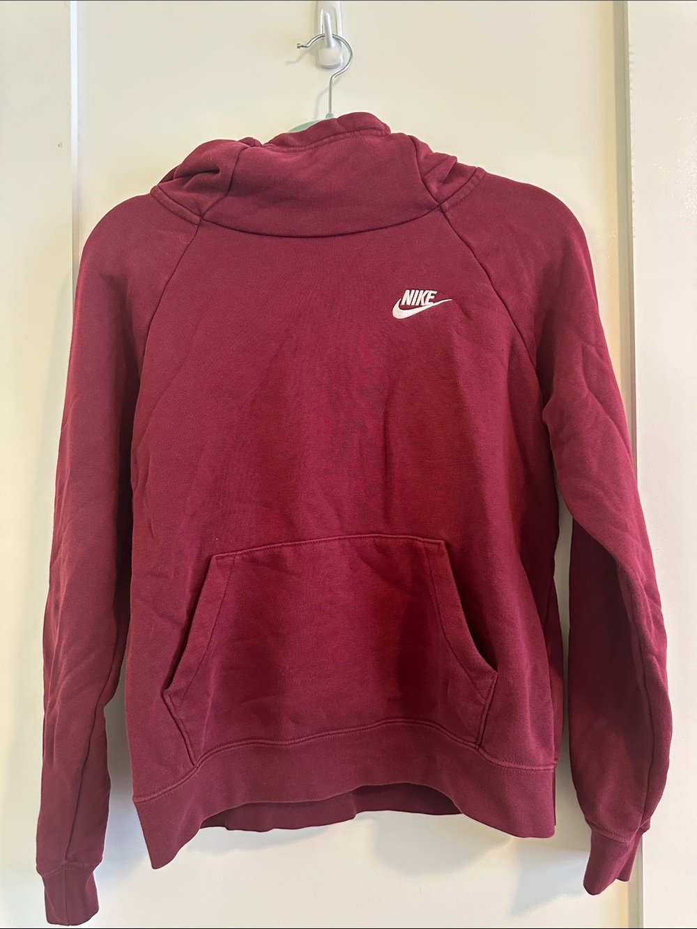 Nike Burgundy Pullover Hoodie with White Swoosh